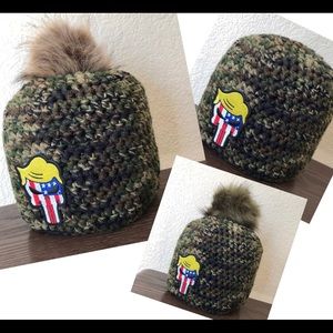 Camo Crochet beanie with Trump patch